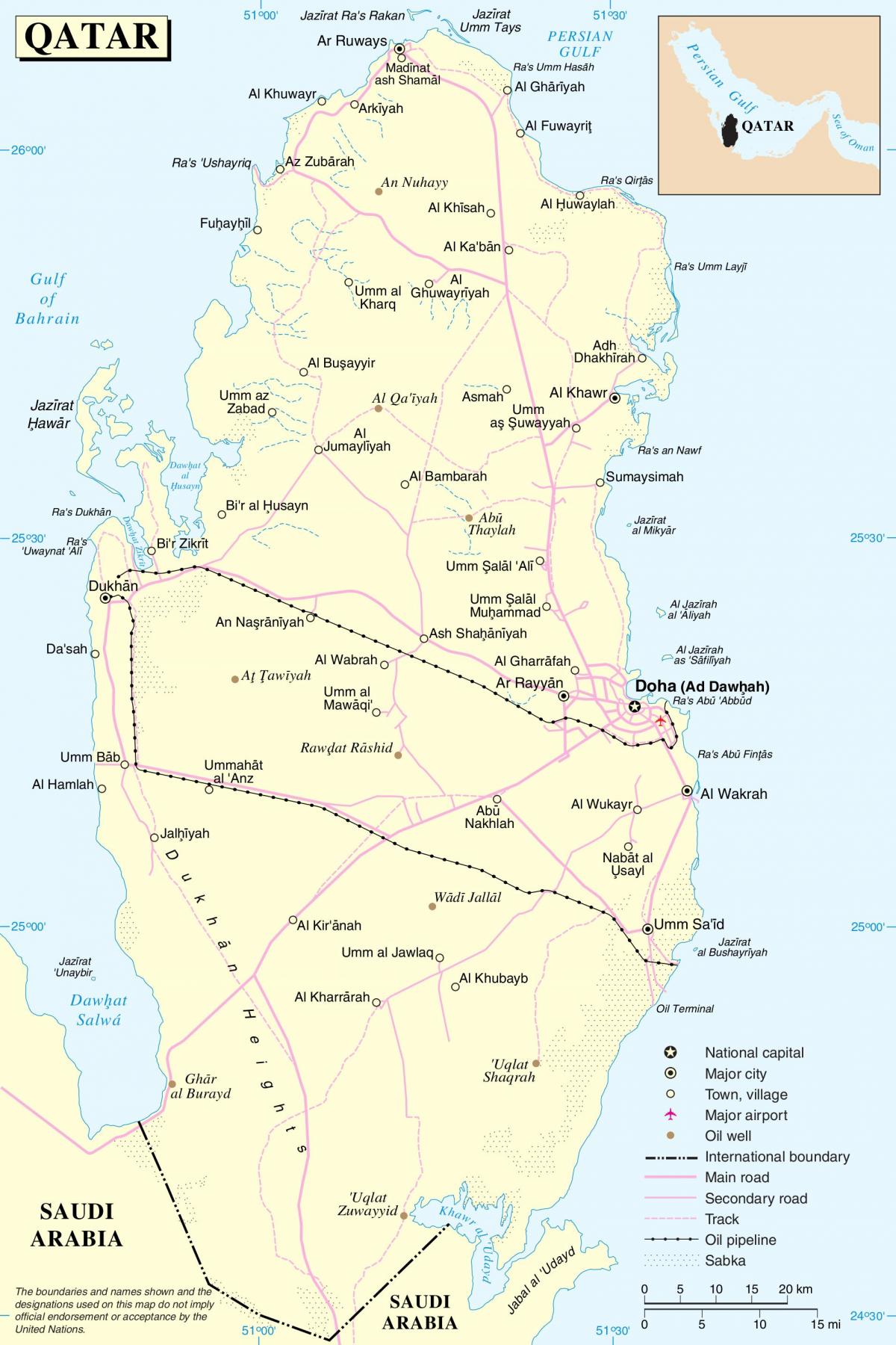 Катар дарожнага маршрут на карце